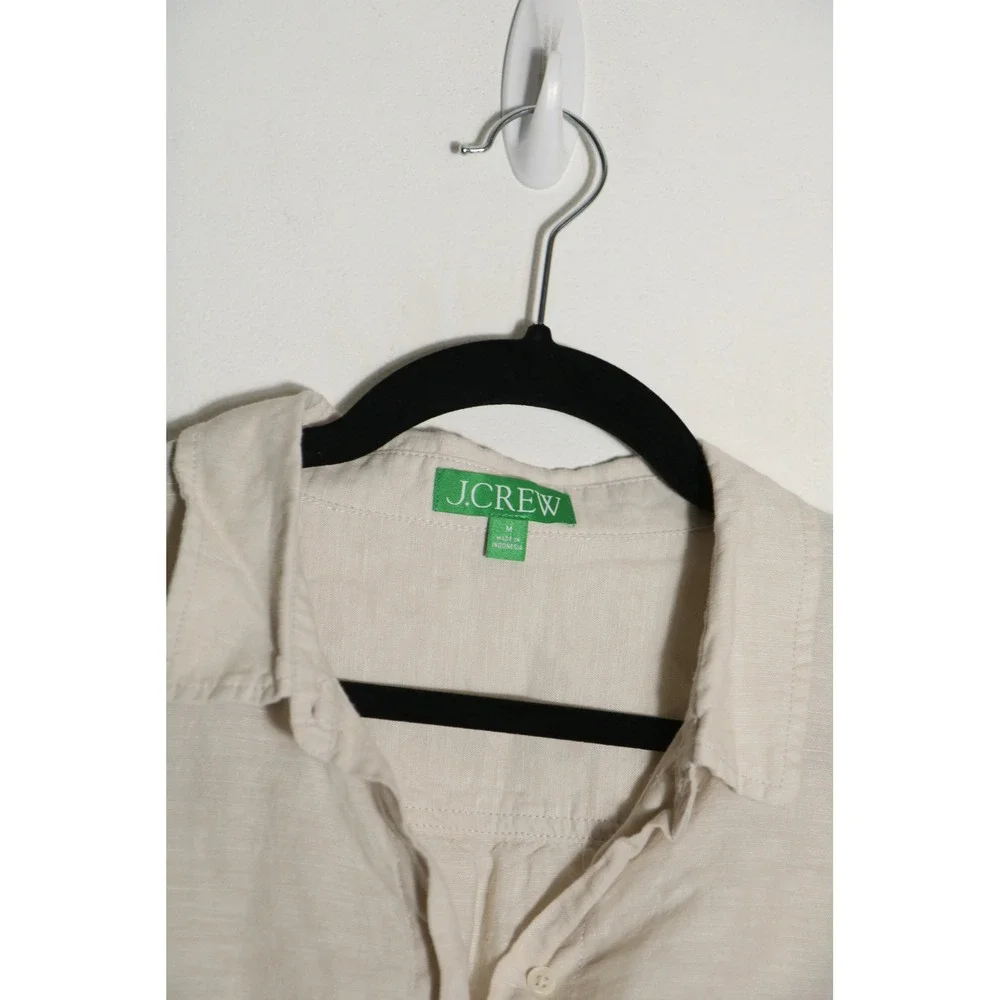 J Crew Linen Cotton Blend Beach Shirt Womens Medium Beige Shirtdress Neutral